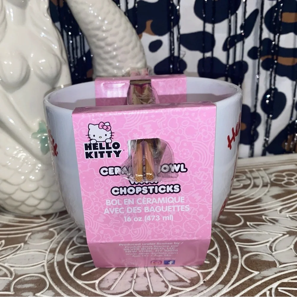 HELLO KITTY BY SANRIO CERAMIC BOWL & CHOPSTICKS